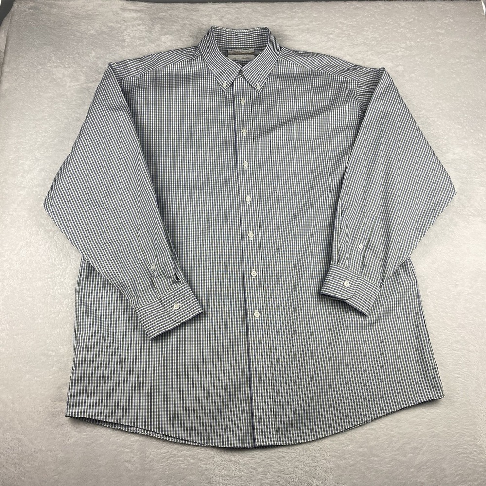 Roundtree & Yorke Gold Label Dress Shirt Mens 17-35 Blue-Green Checks No Iron - Picture 3 of 7